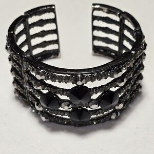 5 Line Black Metal Bling Cuff Bracelet